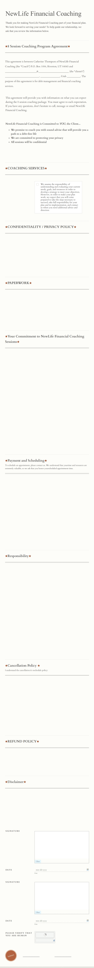 Session Agreement Form Template