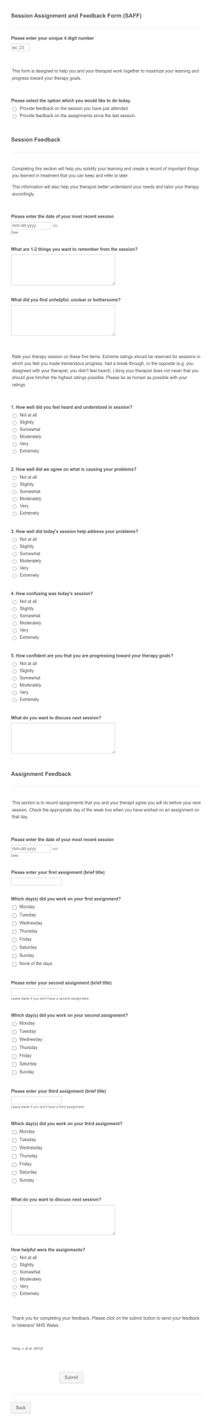 Session Assignment And Feedback Form (SAFF)