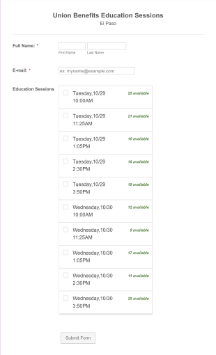 Session Booking Form Template