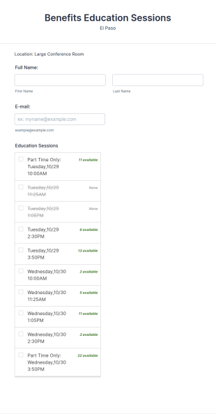 Education Session Booking Form Template