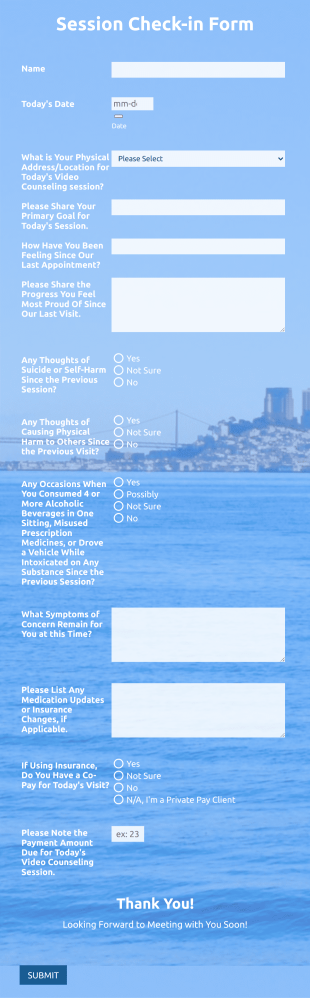 Telepsychology Session Check In Form Template