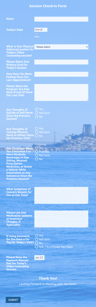 Telepsychology Session Check In Form Template