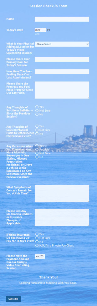 Telepsychology Session Check In Form Template