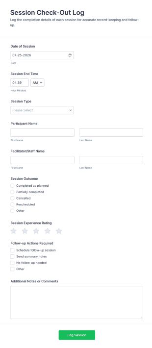 Session Check Out Log Form Template