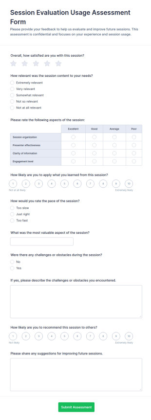 Session Evaluation Usage Assessment Form Template