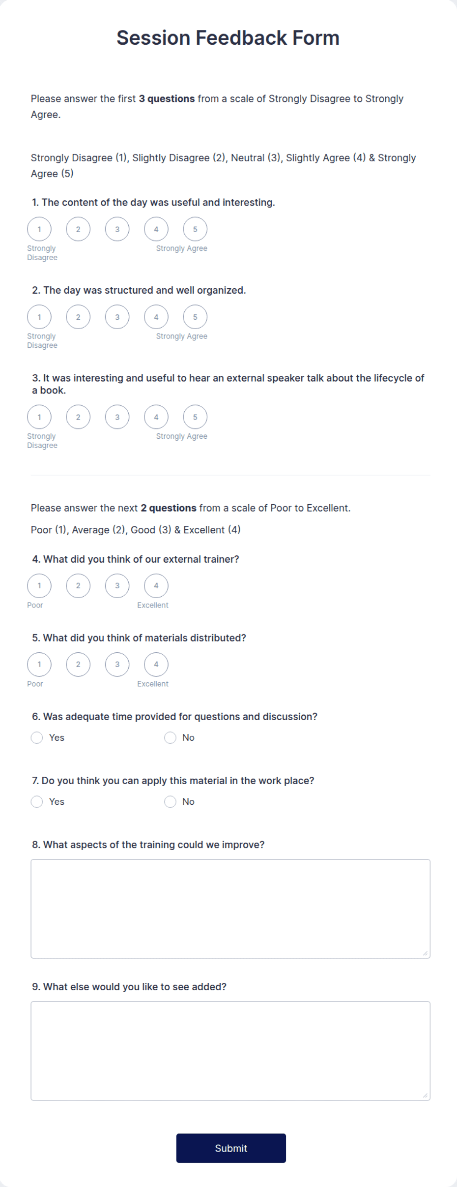 Session Feedback Form Template | Jotform