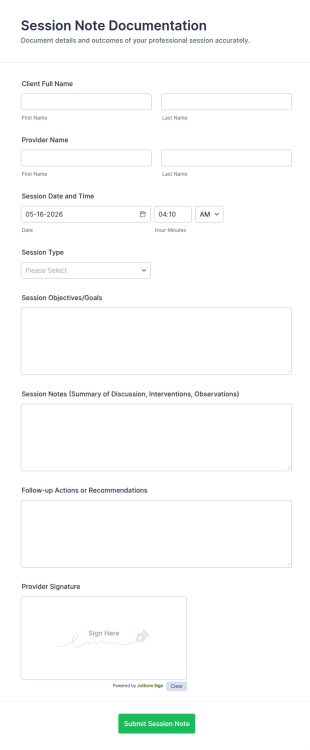 Session Note Documentation Form Template