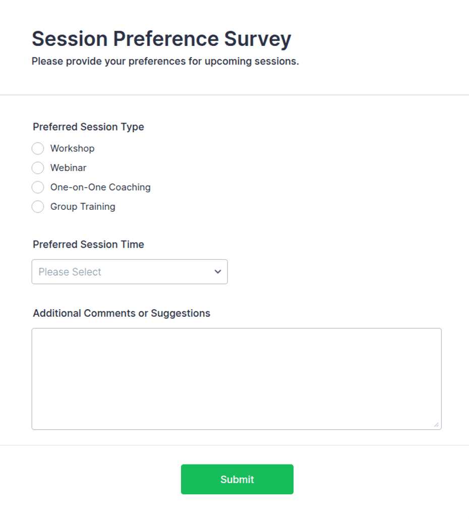 Session Preference Survey Form Template | Jotform