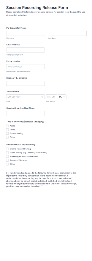 Session Recording Release Form Template