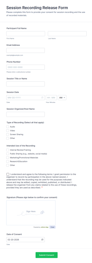 Session Recording Release Form Template