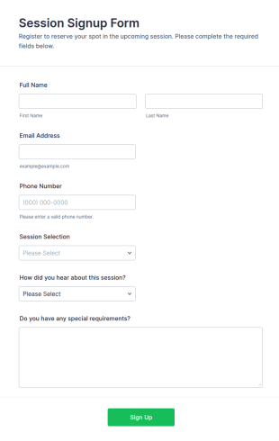 Session Signup Form Template