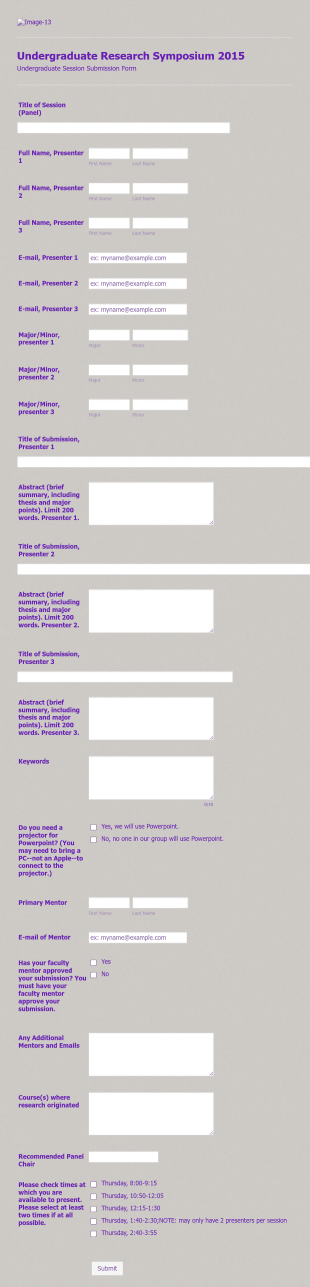 Session Submission Form Undergraduate Research Forum 2015 Form Template