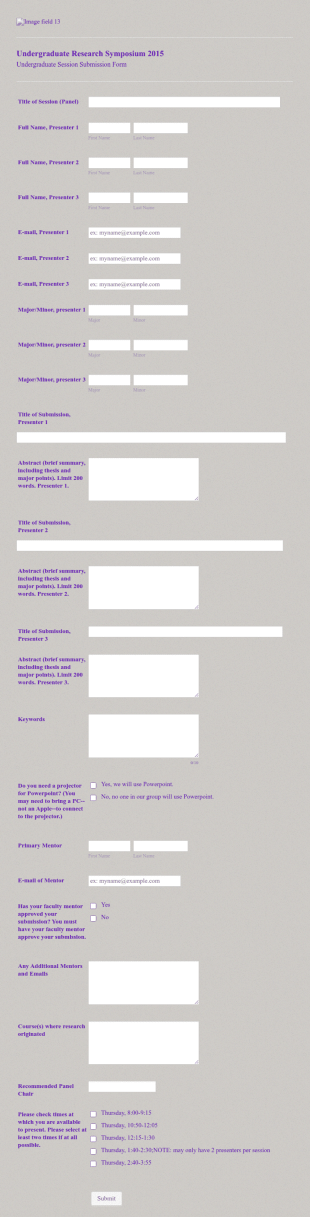 Session Submission Form Undergraduate Research Forum 2015