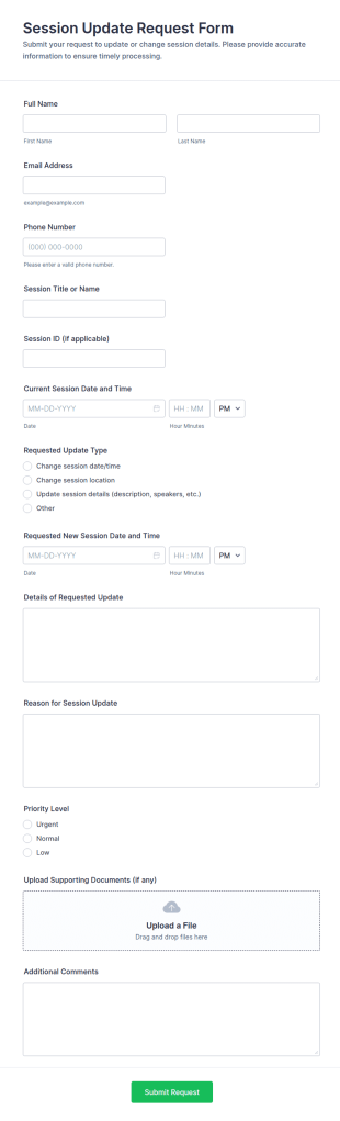 Session Update Request Form Template