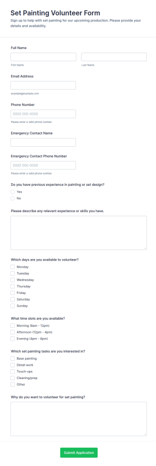 Set Painting Volunteer Form Template