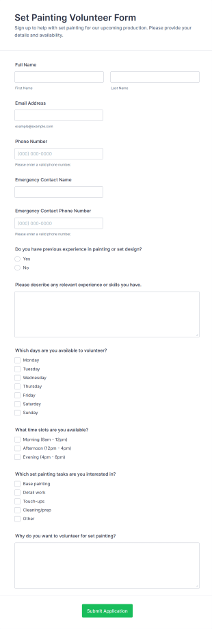 Set Painting Volunteer Form Template