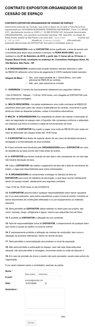 Setembro Contrato Expositor Organizador De Cessão De Espaço