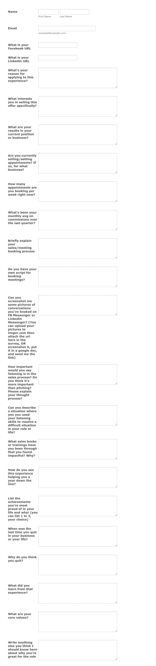 Appointment Setter Job Application Form Template