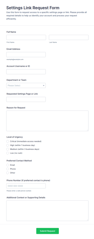 Settings Link Request Form Template