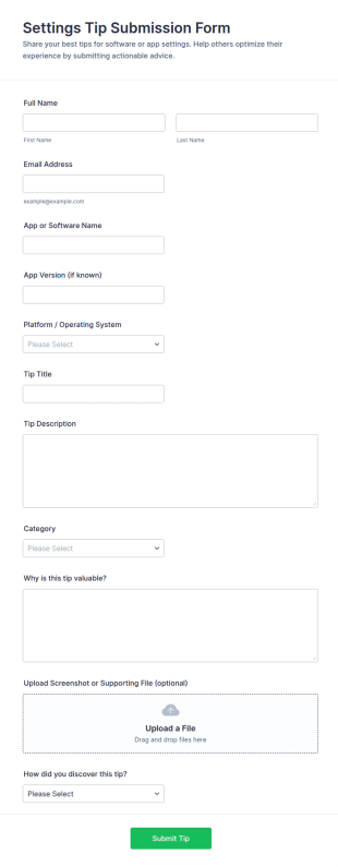 Settings Tip Submission Form Template