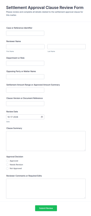 Settlement Approval Clause Review Form Template