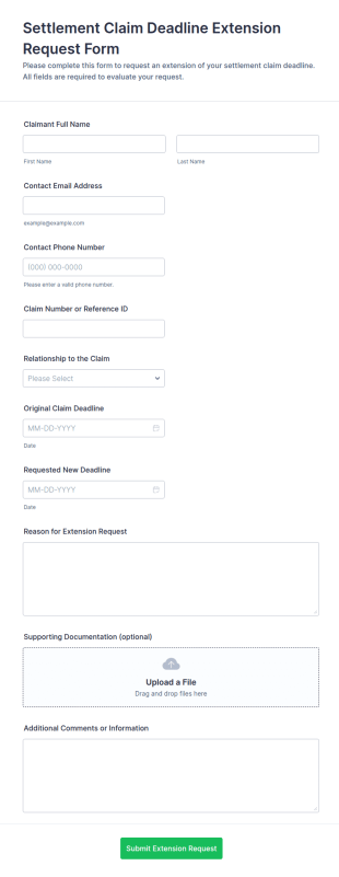 Settlement Claim Deadline Extension Request Form Template