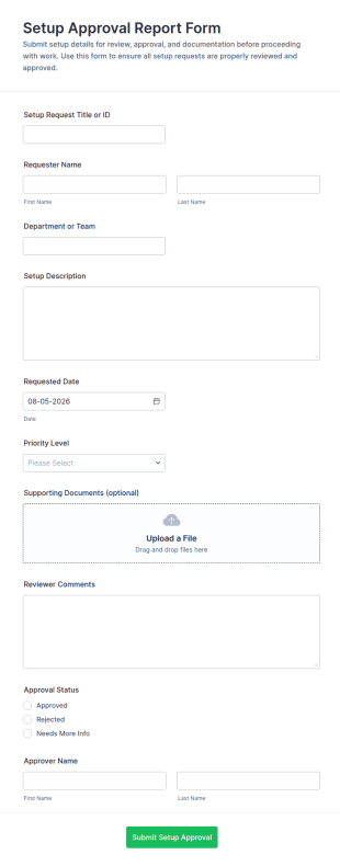 Setup Approval Report Form Template