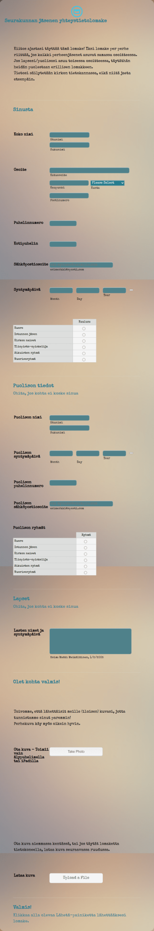 Seurakunnan Jäsenen Yhteystietolomake