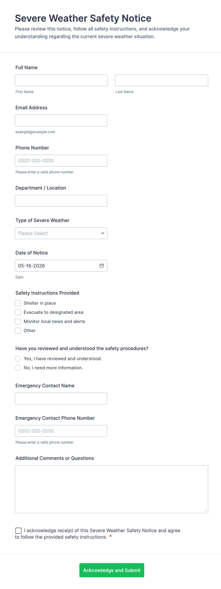 Severe Weather Safety Notice Form Template | Jotform