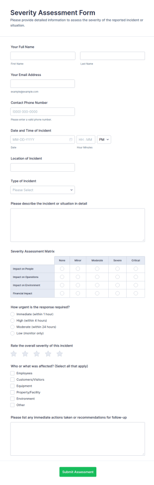 Severity Assessment Form Template
