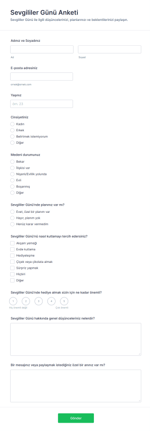 Sevgililer Günü Anketi Form Şablonu