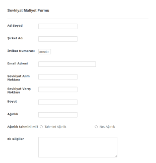 Sevkiyat Maliyet Form Şablonu
