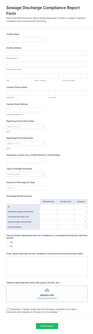 Sewage Discharge Compliance Report Form Template