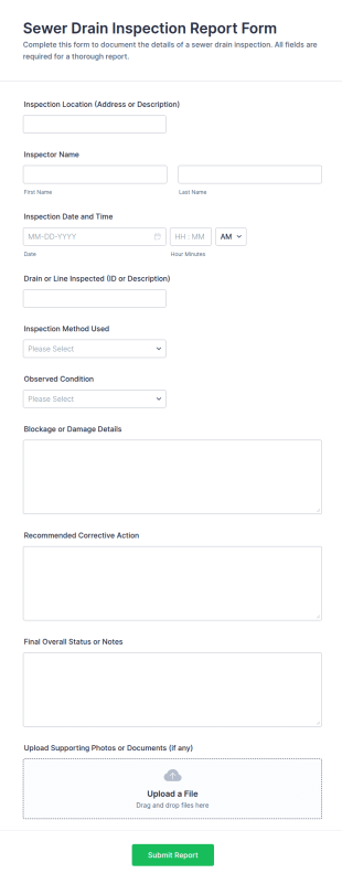 Sewer Drain Inspection Report Form Template