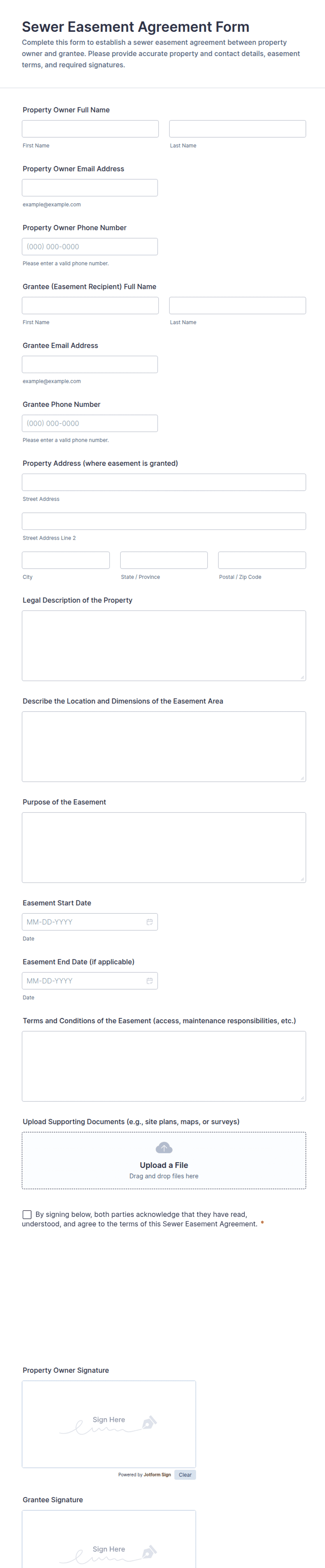 Sewer Easement Agreement Form Template | Jotform