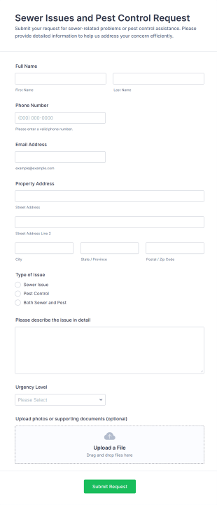 Sewer Issues And Pest Control Request Form Template