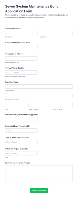 Sewer System Maintenance Bond Application Form Template