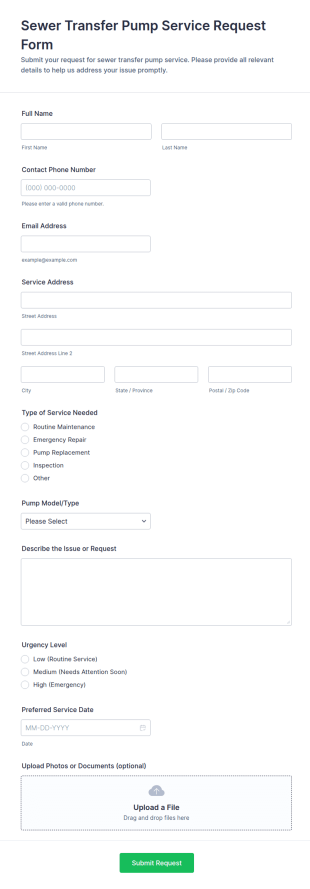Sewer Transfer Pump Service Request Form Template
