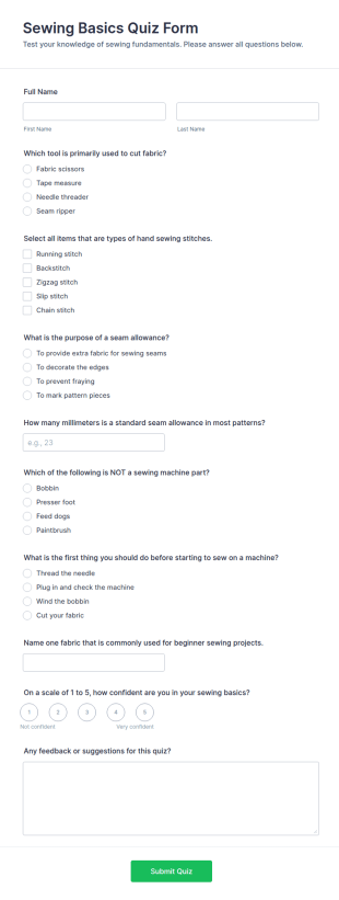 Sewing Basics Quiz Form Template