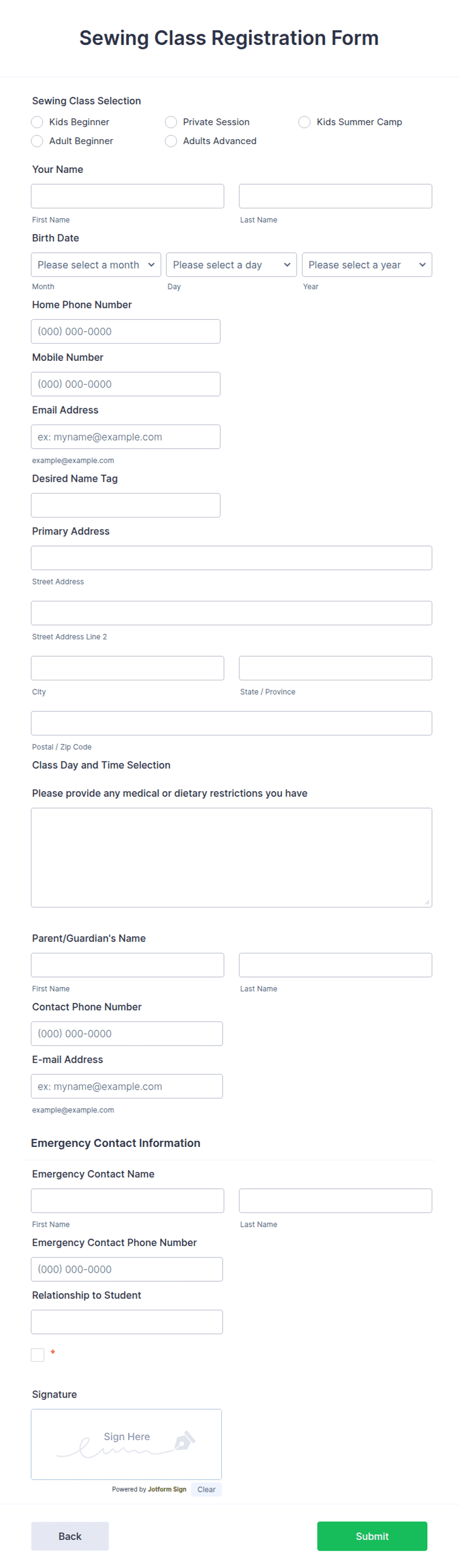 Sewing Class Registration Form Template | Jotform