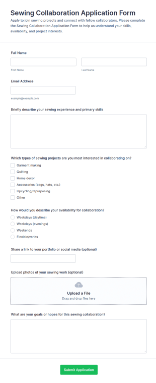 Sewing Collaboration Application Form Template