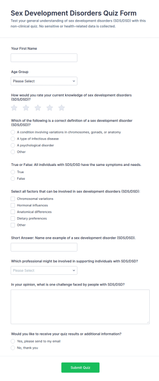 Sex Development Disorders Quiz Form Template