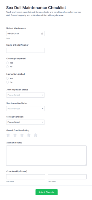 Sex Doll Maintenance Checklist Form Template