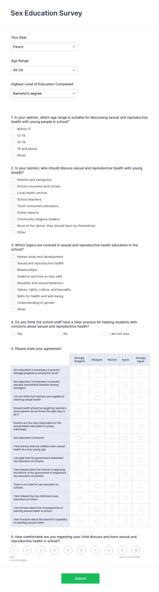 Sex Education Survey Form Template