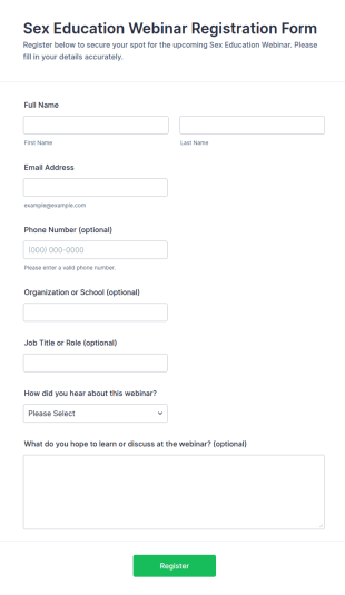 Sex Education Webinar Registration Form Template