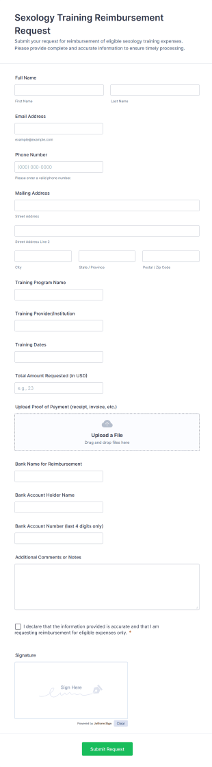 Sexology Training Reimbursement Request Form Template