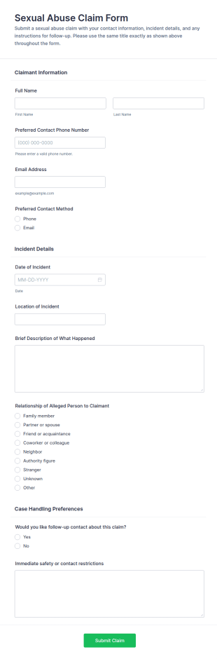 Sexual Abuse Claim Form Template
