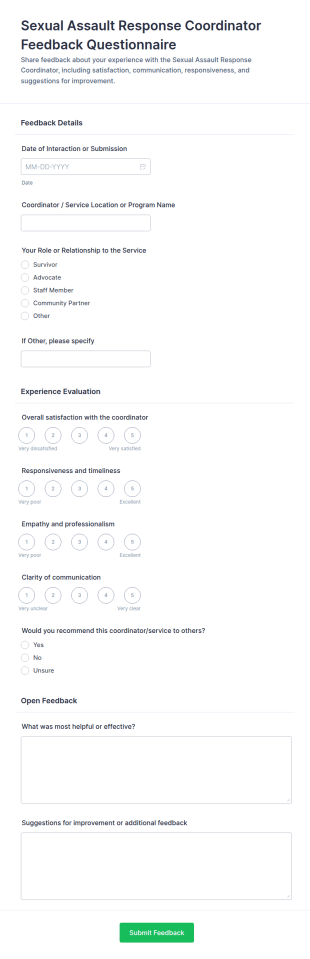 Sexual Assault Response Coordinator Feedback Form Template