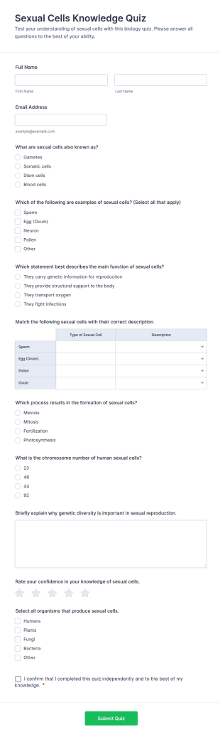 Sexual Cells Knowledge Quiz Form Template