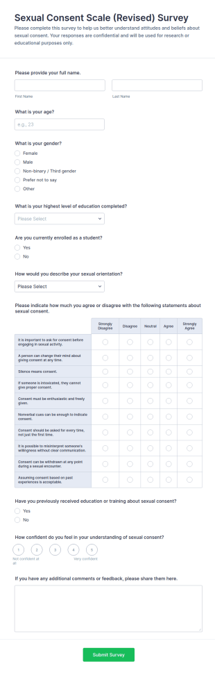 Sexual Consent Scale (Revised) Survey Form Template